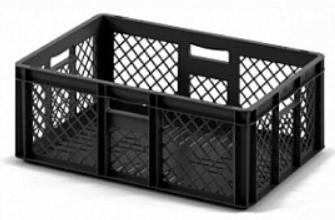 Ящик Евроконтейнер 600х400х220 арт ECP-6422 перфорированный (черный, 00000055913I)