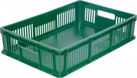 Ящик пластмассовый 600х400х140 арт 705.02.01 перфорированный, дно сплошное, с ручками