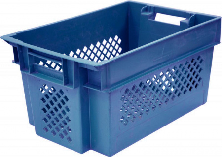 Ящик пластиковый 600х400х300 арт 108 перфорированный (синий)