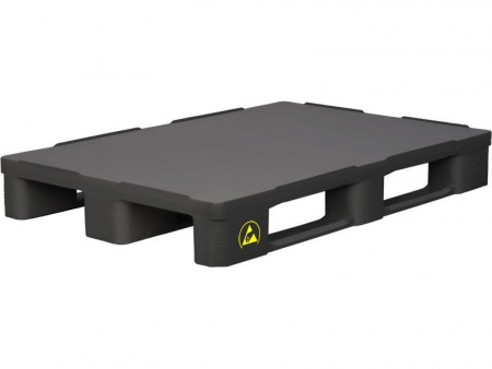 Паллет 1200х800х160 мм (cплошной на 3-х полозьях) антистатический, черный, арт.IR 1208-1 ESD