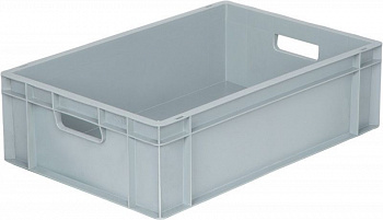 Ящик п/п 600х400х175 сплошной, с ручками, дно с усилением, серый B-4616, арт.808.01