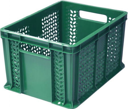 Ящик пластмассовый 400х300х230 арт 703.01.01 перфорированный с ручками (19448, зеленый)