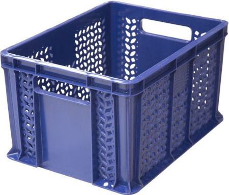 Ящик пластмассовый 400х300х230 арт 703.02.01 перфорированный, дно сплошное, с ручками (18647, синий)