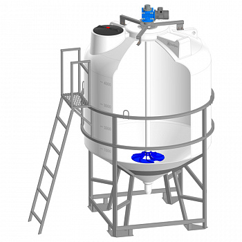 Емкость ЦКТ 5000 с патрубком 110 мм в обрешетке с лестницей с гиперболической мешалкой Емкость ЦКТ 5000 с патрубком 110 мм в обрешетке с лестницей с гиперболической мешалкой