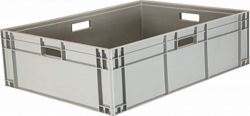 Ящик п/п 800х600х230 сплошной, с ручками, дно с усилением, серый B-8622, арт.813.01