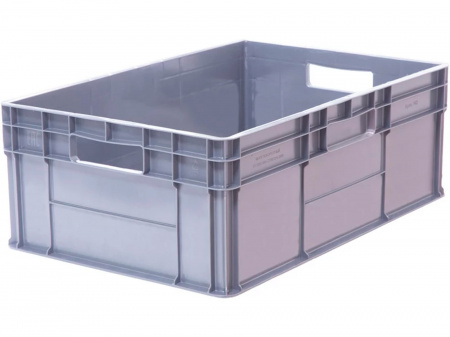 Ящик пластиковый 600х400х220 стенки сплошные, дно гладкое, 2 открытые ручки