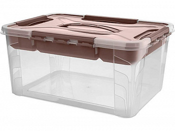 Ящик п/п GRAND BOX 390х290х180 15,3 л для хранения с крышкой с замками и вставкой-органайзером, коричневый, арт.GRAND BOX 15,3-2