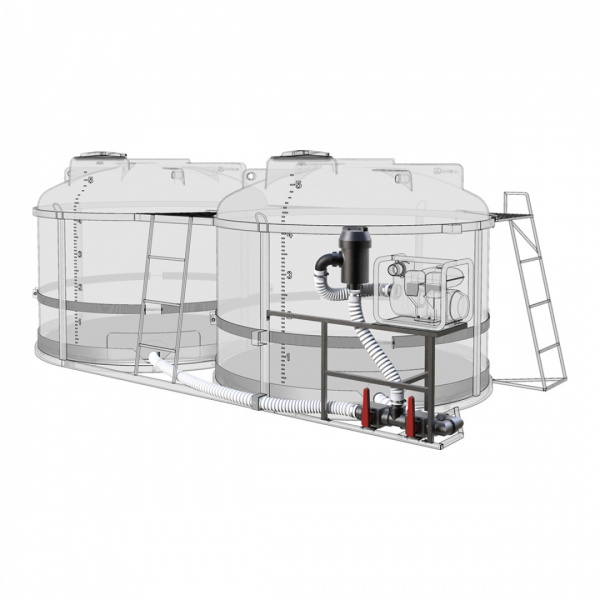 Комплект ПОЛНОГО слива с фильтром и площадкой для мотопомпы G3 на две емкости TRF