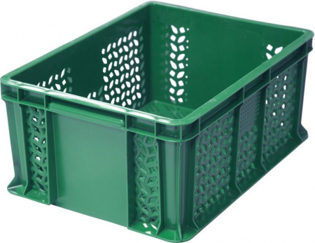 Ящик пластмассовый 400х300х180 арт 702.01.02 перфорированный с внешней ручкой (18720, зеленый)