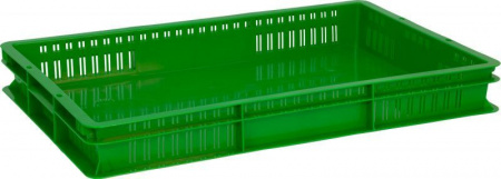 Ящик (лоток) пластиковый 600х400х75 арт 423-1 перфорированный, дно сплошное (05544, зеленый)