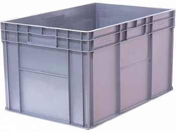 Ящик пластиковый 600х400х340 стенки сплошные, дно усиленное, 4 закрытые ручки