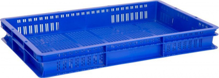 Ящик (лоток) пластиковый 600х400х75 арт 423 перфорированный (07729, синий)