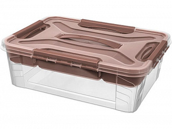 Ящик п/п GRAND BOX 390х290х124 10 л для хранения с крышкой с замками и вставкой-органайзером, коричневый, арт.GRAND BOX 10-2