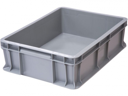 Ящик пластмассовый 400х300х120 арт 701.03.02 сплошной с внешней ручкой (19193, серый)