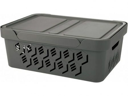 Ящик п/п 380х276х140 12 л для хранения, перфорированный, с крышкой, арт.DELUXE 12 (22920, серый) Ящик п/п 380х276х140 12 л для хранения, перфорированный, с крышкой, арт.DELUXE 12 (22920, серый)