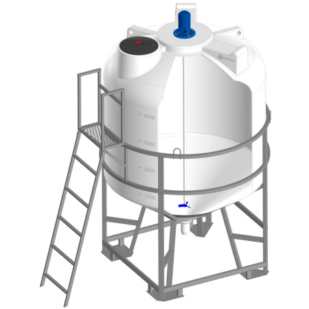 Емкость ЦКТ 5000 с патрубком 110 мм в обрешетке с лестницей с пропеллерной мешалкой (121109.5000.000.000, белый)
