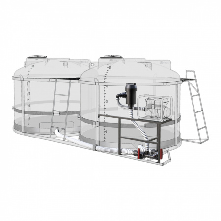 Комплект ПОЛНОГО слива с фильтром и площадкой для мотопомпы G2 на две емкости TRF