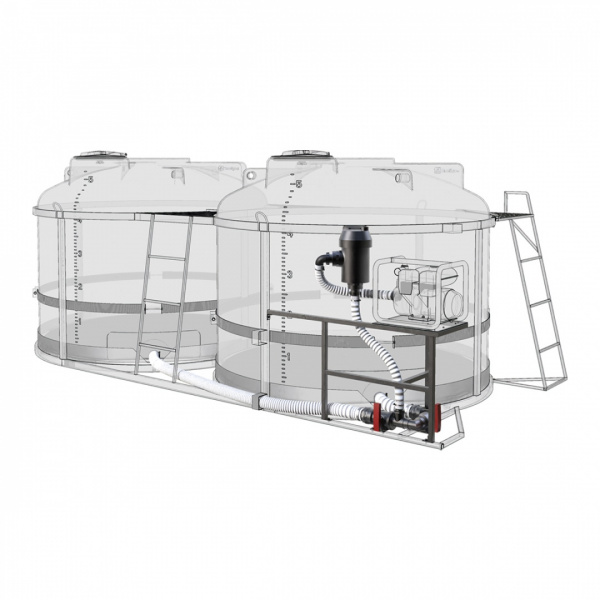 Комплект ПОЛНОГО слива с фильтром и площадкой для мотопомпы G2 на две емкости TRF