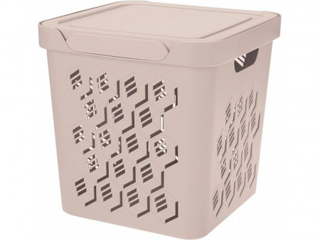 Ящик п/п 286х286х286 18 л для хранения, перфорированный, с крышкой, арт.DELUXE 18-2 (22811, светло-бежевый)