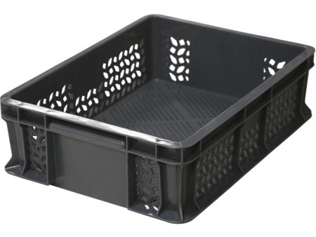 Ящик пластмассовый 400х300х120 арт 701.01.02 перфорированный, с внешней ручкой (19528, черный)