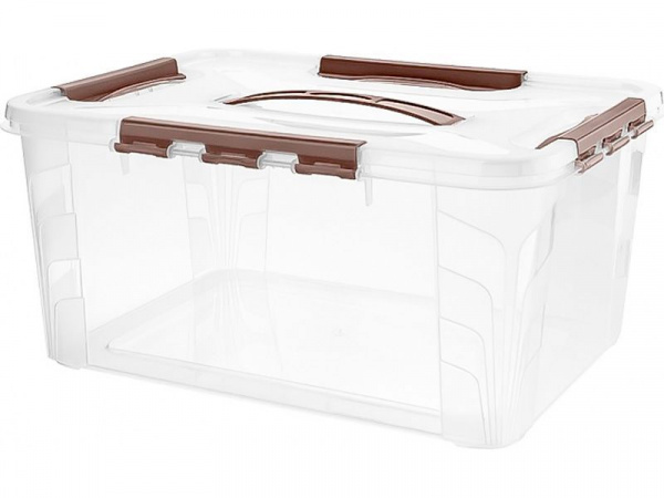 Ящик п/п GRAND BOX 390х290х180 15,3 л для хранения с крышкой с замками, коричневый, арт.GRAND BOX 15,3