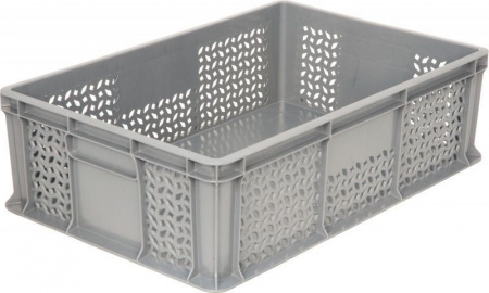 Ящик пластмассовый 600х400х180 арт 706.02.02 перфорированный, дно сплошное, без ручек (16687, серый)