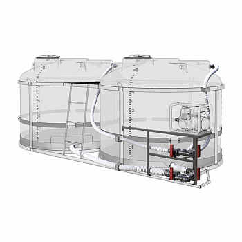 Комплект ПОЛНОГО слива с заправочным модулем и площадкой для мотопомпы G2 на две емкости TRF