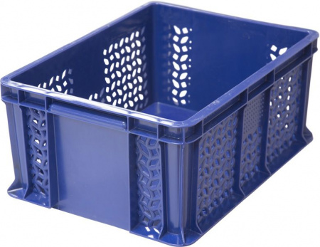 Ящик пластмассовый 400х300х180 арт 702.02.02 перфорированный, дно сплошное, с внешней ручкой (18633, синий)