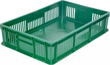 Ящик пластмассовый 600х400х140 арт 705.02.02 перфорированный, дно сплошное, без ручек (16682, зеленый)