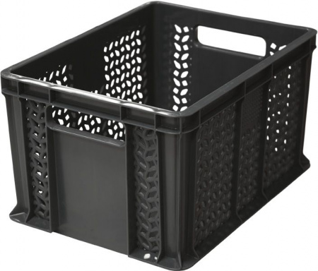 Ящик пластмассовый 400х300х230 арт 703.02.01 перфорированный, дно сплошное, с ручками (19487, черный)