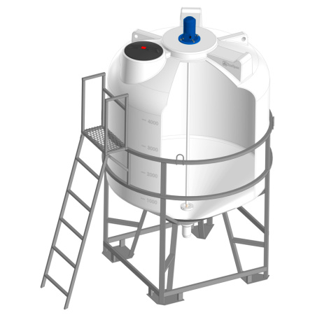 Емкость ЦКТ 5000 с патрубком 110 мм в обрешетке с лестницей с турбинной мешалкой (121110.5000.000.000, белый)