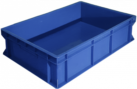 Ящик пластиковый 600х400х150 арт 418-4 сплошной, закрытые ручки (синий)