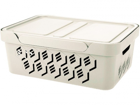 Ящик п/п 380х276х140 12 л для хранения, перфорированный, с крышкой, арт.DELUXE 12 (22918, бежевый)