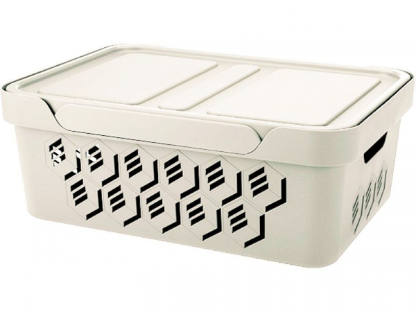 Ящик п/п 380х276х140 12 л для хранения, перфорированный, с крышкой, арт.DELUXE 12 (22918, бежевый) Ящик п/п 380х276х140 12 л для хранения, перфорированный, с крышкой, арт.DELUXE 12 (22918, бежевый)