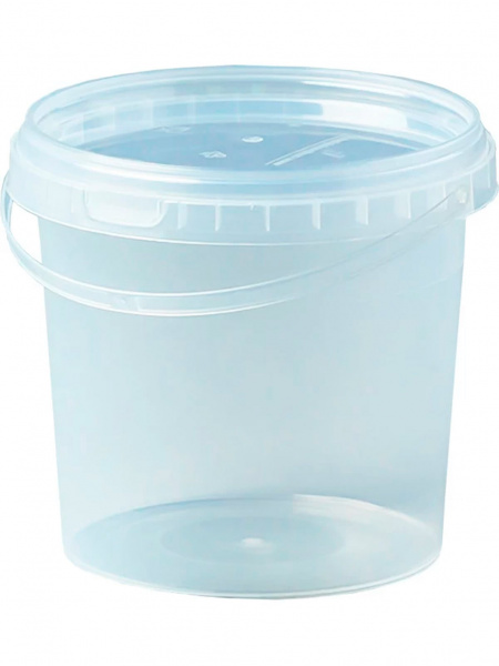Контейнер (ведро) пластиковый 1 л круглый d-131 мм с ручкой с прозрачной крышкой