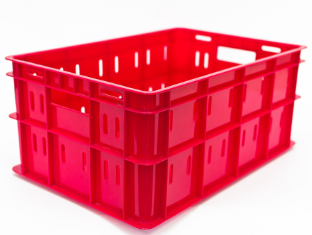 Ящик колбасный 600х400х260 арт 202-У перфорированный, дно сплошное (красный)