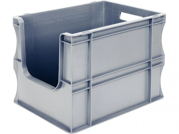 Ящик пластиковый SPK 400х300х290 с вырезом серый Ящик пластиковый SPK 400х300х290 с вырезом серый