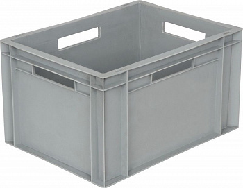 Ящик п/п 400х300х230 сплошной,с ручками,гладкое дно, серый B-4322, арт.805.01