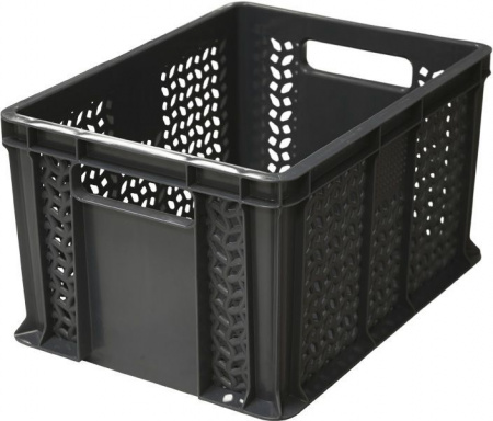 Ящик пластмассовый 400х300х230 арт 703.01.01 перфорированный с ручками (19449, черный) Ящик пластмассовый 400х300х230 арт 703.01.01 перфорированный с ручками (19449, черный)