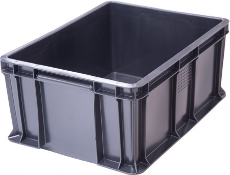 Ящик пластмассовый 400х300х180 арт 702.03.02 сплошной, с внешней ручкой (19486, черный)