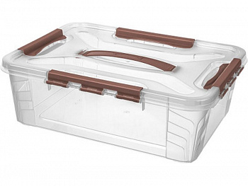 Ящик п/п GRAND BOX 390х290х124 10 л для хранения с крышкой с замками, коричневый, арт.GRAND BOX 10