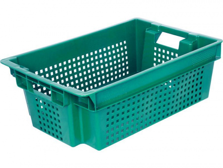 Ящик овощной 600х400х200 арт 102-1 перфорированный, дно сплошное (04154, зеленый)