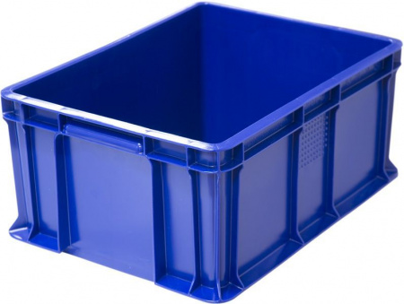 Ящик пластмассовый 400х300х180 арт 702.03.02 сплошной, с внешней ручкой (18636, синий)
