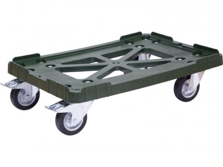 Тележка для ящиков 600х400 мм, чёрные резиновые колеса, два тормоза, арт 508-3 (16769, зеленый)