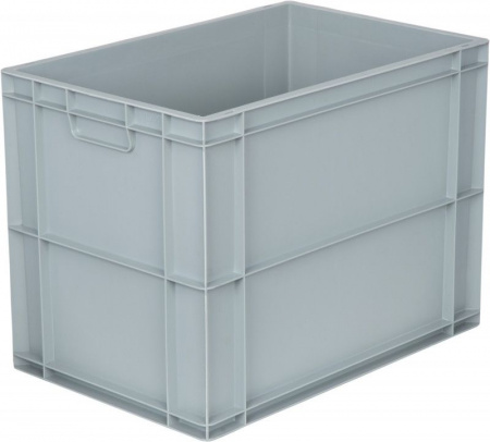 Ящик п/п 600х400х450 сплошной, без ручек, дно с усилением, серый B-4644, арт.812.02