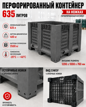 Перфорированный (сетчатый) контейнер 1200х1000х760 на ножках для хранения и транспортировки