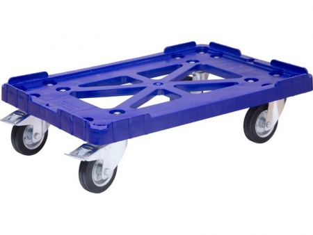 Тележка для ящиков 600х400 мм, чёрные резиновые колеса, два тормоза, арт 508-3 (15879, синий)