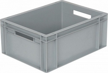 Ящик п/п 400х300х175 сплошной, с ручками, гладкое дно, серый B-4316, арт.804.01