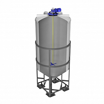 Емкость ФМ 2000 в обрешетке с пищевой лопастной мешалкой