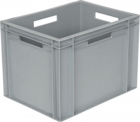 Ящик п/п 400х300х290 сплошной, с ручками, гладкое дно, серый B-4328, арт.806.01